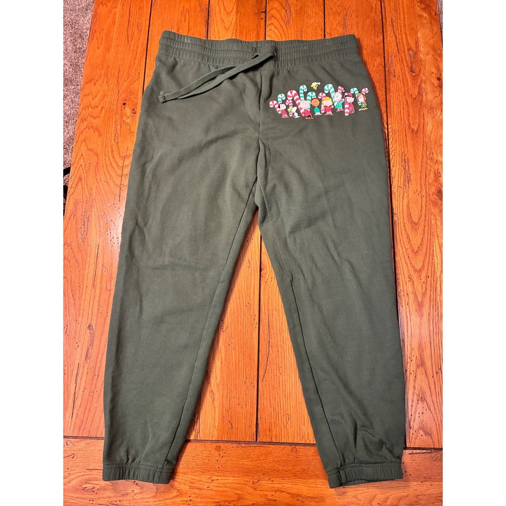 Peanuts Christmas Joggers Green Charlie Brown Snoopy Holiday Sweatpants Large